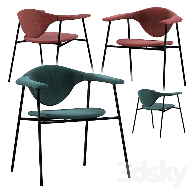 GUBI Masculo Chair with steel and base 4 legs 3D Model