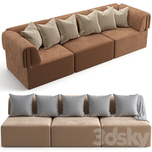 Gubi Wonder sofa 3 seater with. without armrest 3DModel Gubi Wonder sofa 3 seater with. without armrest 3DModel