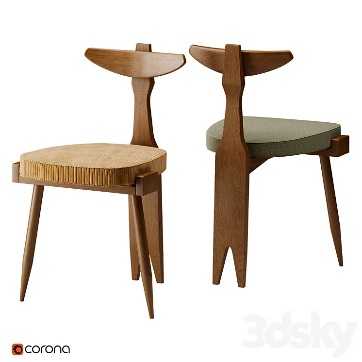 Guillerme and Chambron Oak Tripod Side Chair 3D Model Free Download Guillerme and Chambron Oak Tripod Side Chair 3D Model Free Download