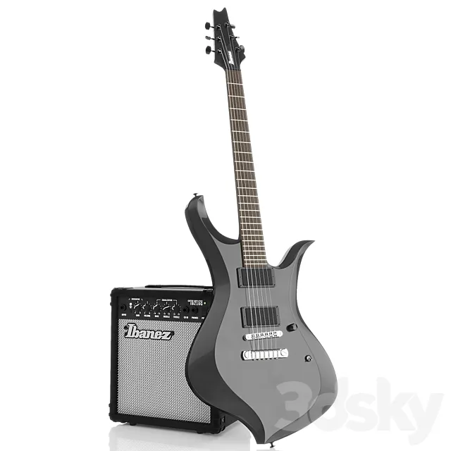 Guitar Ibanez XH300 + amp Ibanez ibz10g 3D Model