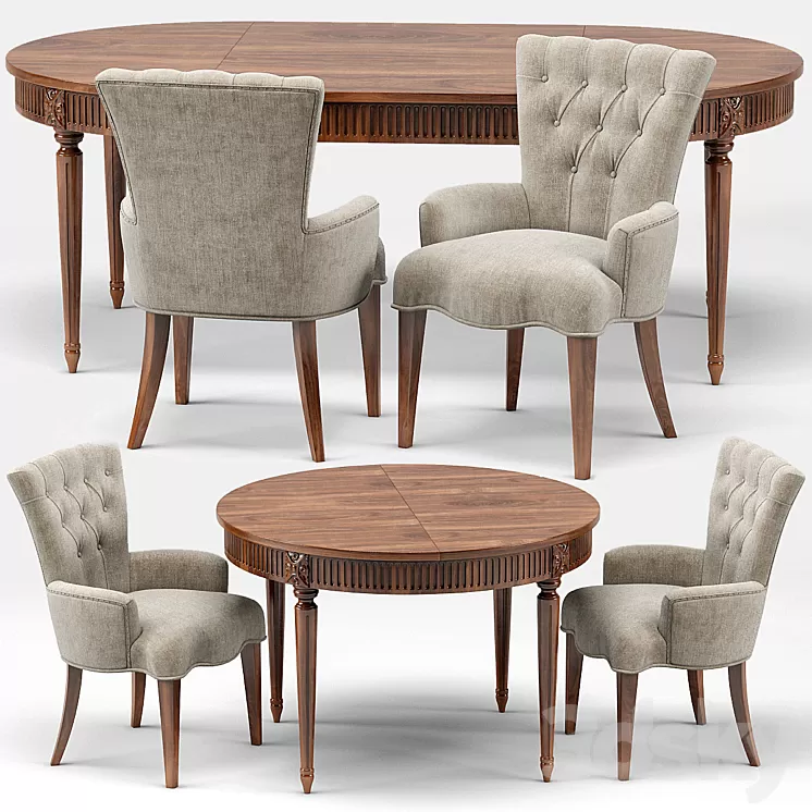 Gustavian Extension Table and Toulouse French Armchair 3D Model