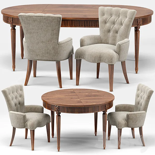 Gustavian Extension Table and Toulouse French Armchair 3DModel