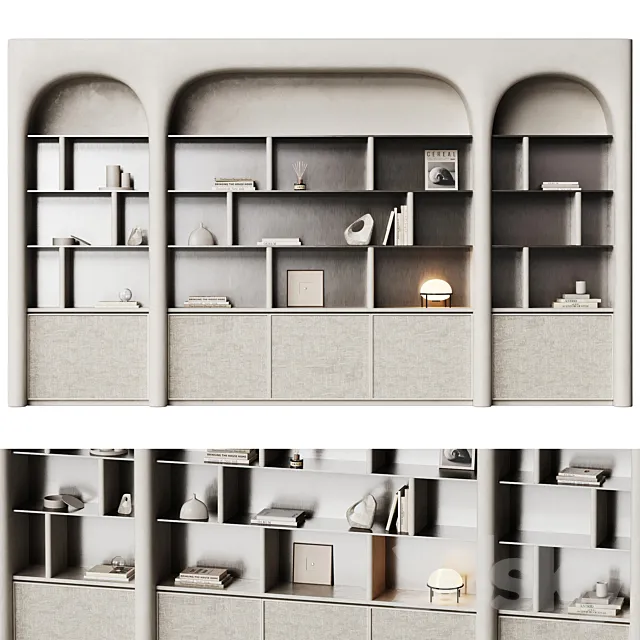 Gypsum shelving with curved shape and metal 3D Model