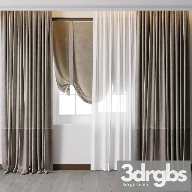 Hadi Curtain With Roman Blind 68 3D Model Download