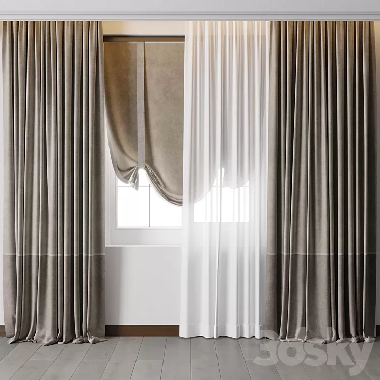 Hadi Curtain With Roman Blind 68 3D Model Free Download