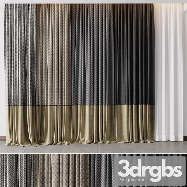 Hadi Gray Gold Curtains 55 Soft Curtains And Linen Silk Fabric 3 3D Model Download