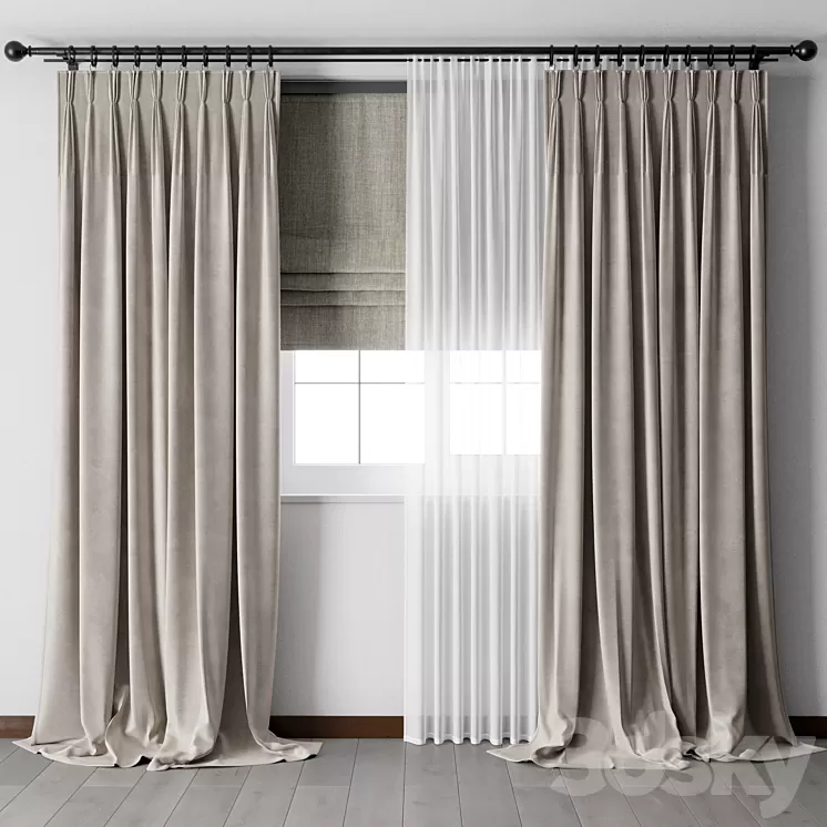 Hadi pleats curtains – Triple pleat heading 01 3D Model Free Download