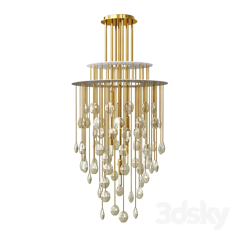 Hailee Med Chandelier in Natural Brass with Crystal 3D Model Hailee Med Chandelier in Natural Brass with Crystal 3D Model
