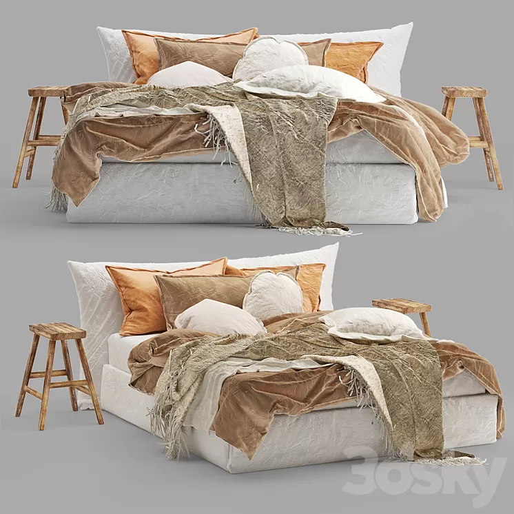 Hale Mercantile Co flax linen bed 2 3D Model