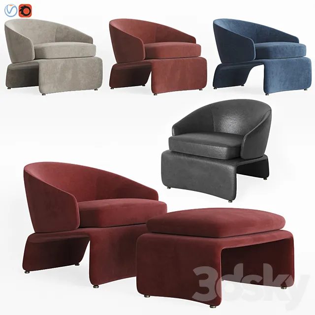 Halley Armchair & Ottoman Set Minotti 3DModel Halley Armchair & Ottoman Set Minotti 3DModel