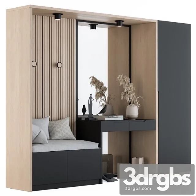 Hallway 02 Black and Wood Set 2 3D Model Download