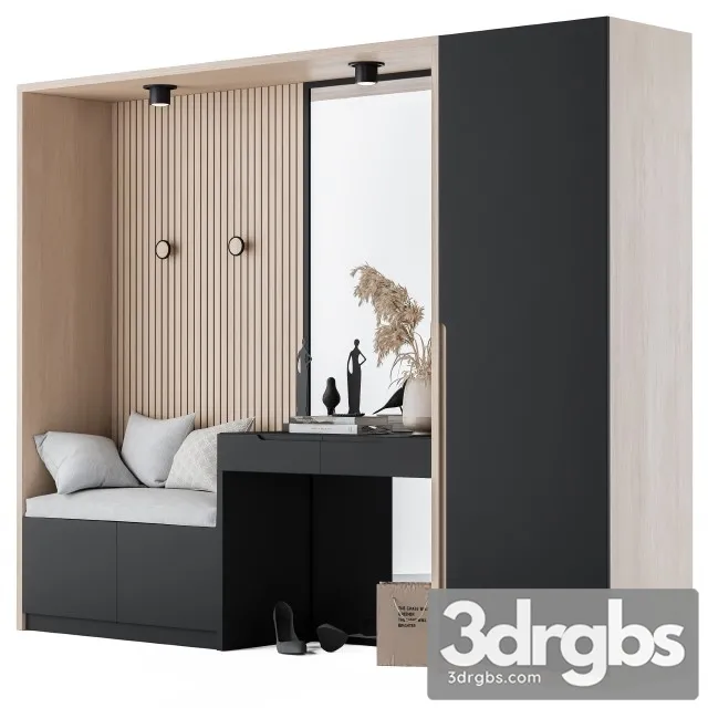 Hallway 02 Black and Wood Set 3D Model Download