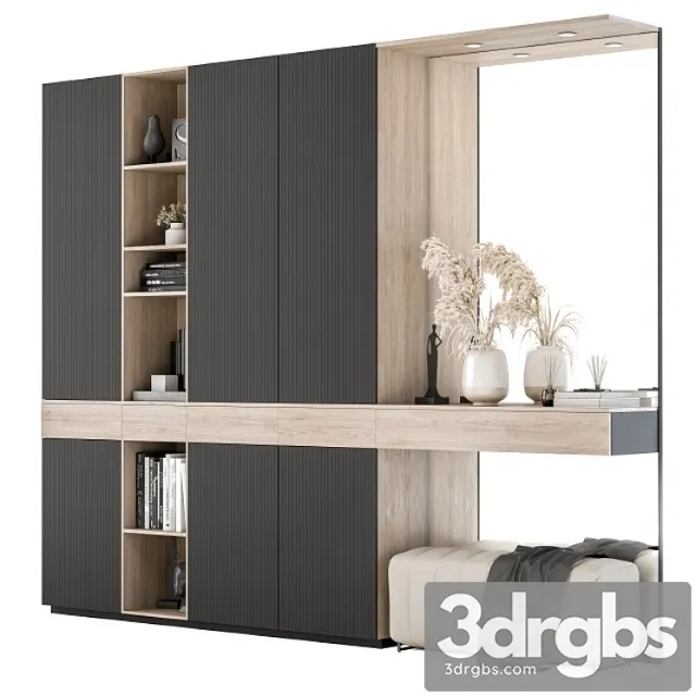 Hallway 08 Black and Wood Set 3D Model Download