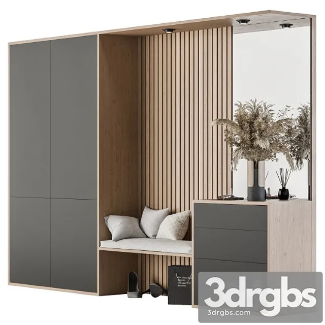 Hallway 11 Wood and Black Set 3D Model Download