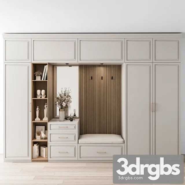 Hallway 19 White and Wood Set 3D Model Download