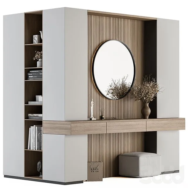 Hallway 37 – L Wardrobe White and Wood Entrance 3D Model Hallway 37 – L Wardrobe White and Wood Entrance 3D Model