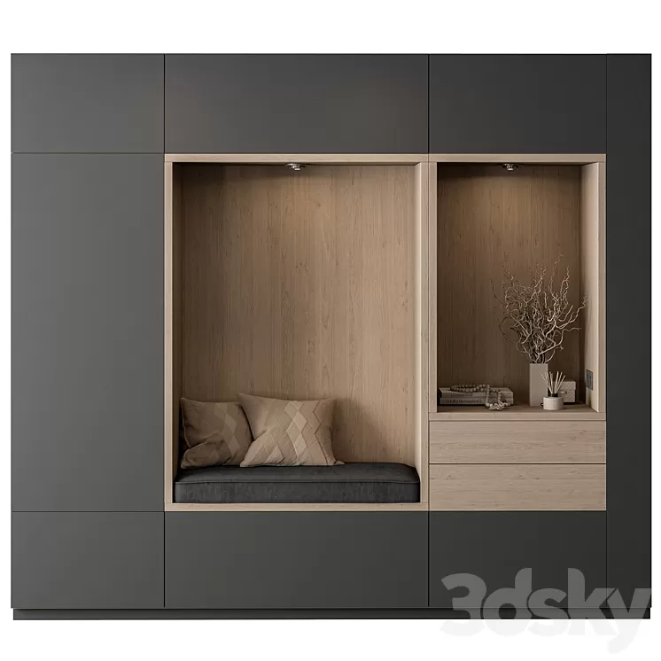 Hallway 45 – Gray and Wood Entrance 3D Model