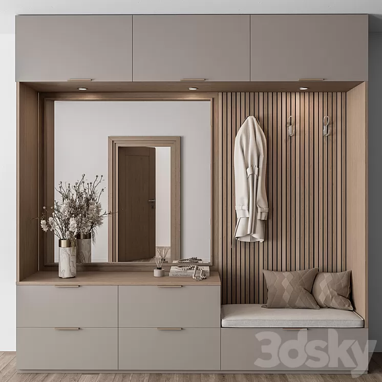 Hallway 46 – Beige and Wood Entrance 3D Model Free Download