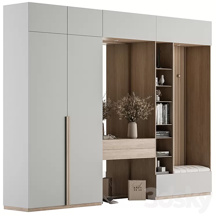 Hallway 48 – White and Wood Entrance 3D Model Free Download