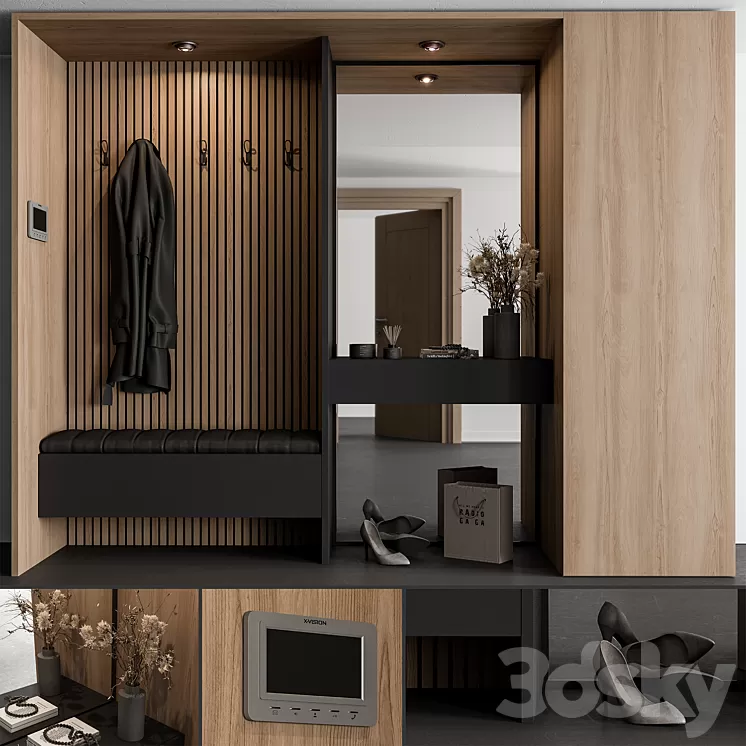 Hallway 57 – Black and Wood Entrance 3D Model Free Download