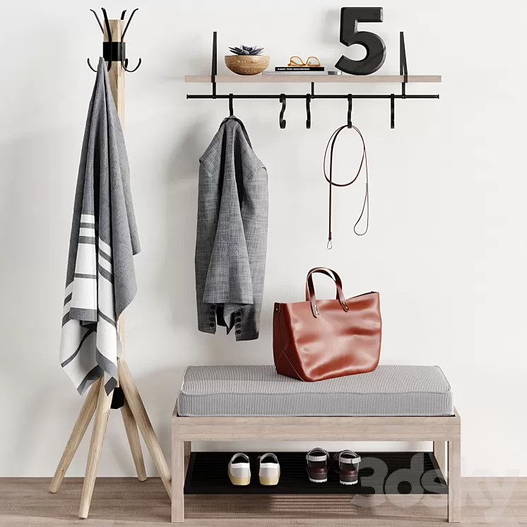 Hallway Floor Hanger Shelf Bench Pottery Barn Bag 3D Model Free Download