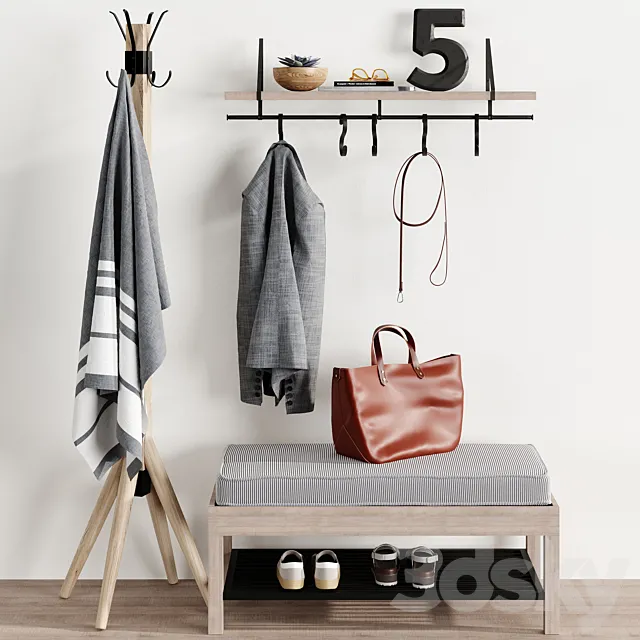 Hallway. Floor Hanger Shelf. Bench Pottery Barn Bag 3DModel Hallway. Floor Hanger Shelf. Bench Pottery Barn Bag 3DModel