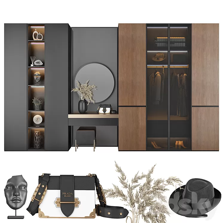 Hallway furniture composition 102 3D Model Free Download