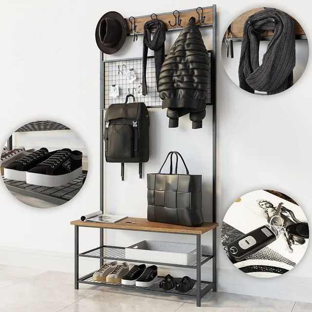 Hallway Industrial Shoe Rack Bench wardrobe 3D Model