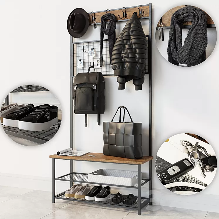 Hallway Industrial Shoe Rack Bench wardrobe 3D Model Hallway Industrial Shoe Rack Bench wardrobe 3D Model