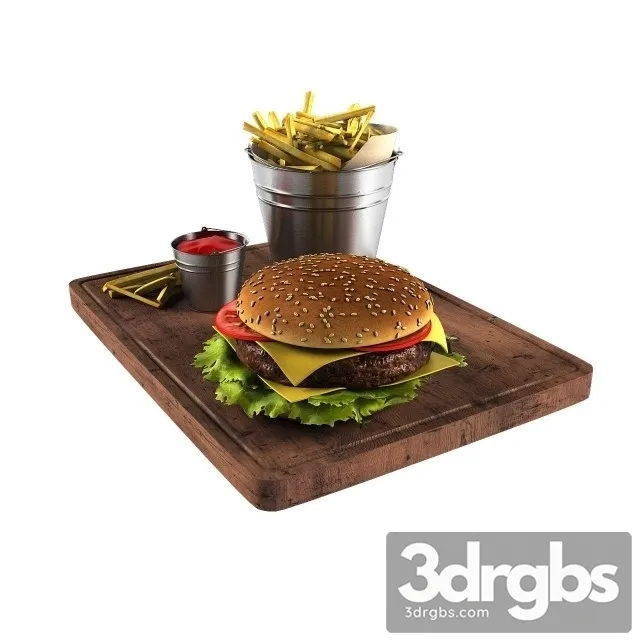 Hamburger Fried Potato 3D Model Download