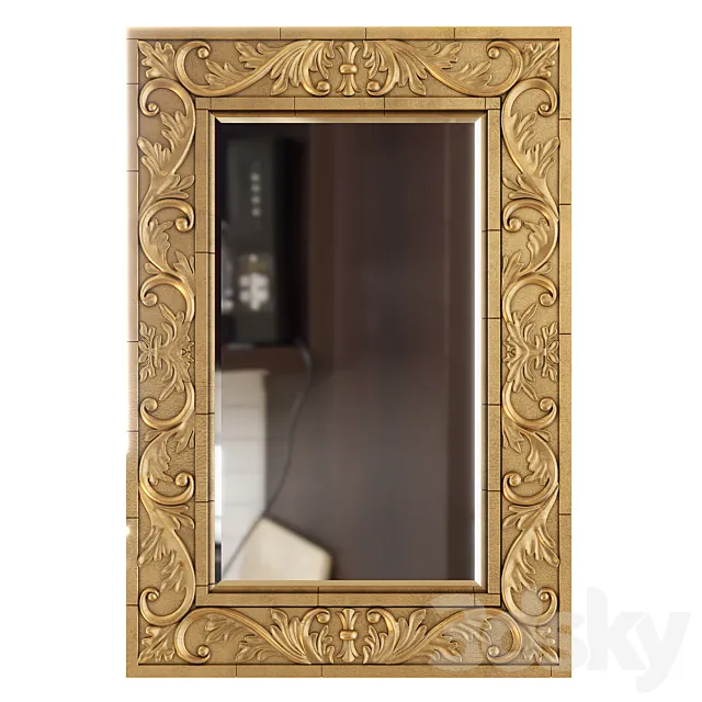 Hamilton Hills Large Gold Antique Inlay Baroque Styled Framed Mirror | Aged 3DModel