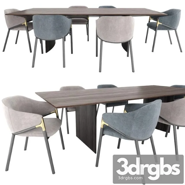 Hammer Guest Chair and Minotti Linha Table 3D Model Download