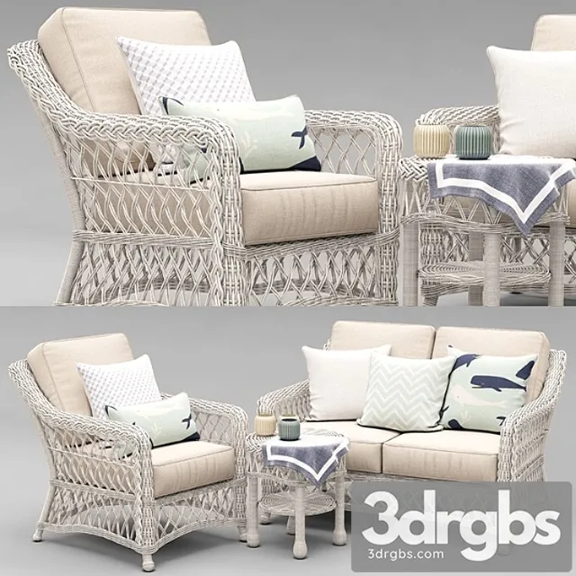 Hampton seating in ivory finish 2 3D Model Download