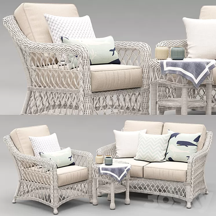 HAMPTON SEATING IN IVORY FINISH 3D Model HAMPTON SEATING IN IVORY FINISH 3D Model
