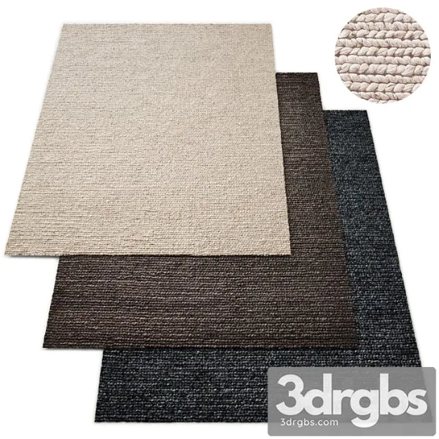 Hand-braided textured wool rug rh collection 3D Model Download