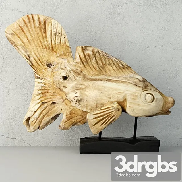 Hand carved driftwood fish on stand 3D Model Download