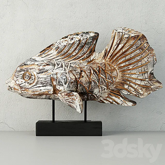 Hand-Carved Driftwood Fish On Stand 3D Model Hand-Carved Driftwood Fish On Stand 3D Model