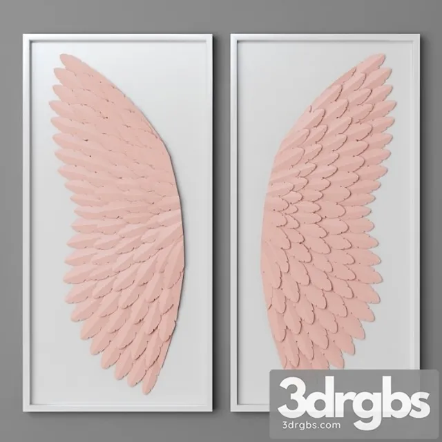 Hand-folded paper angel wing art – pink 3D Model Download