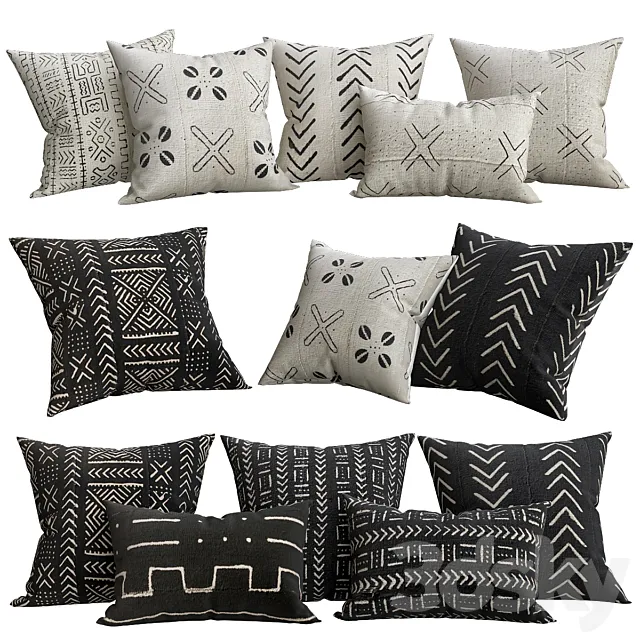 Handwoven African Mud Cloth Arrowhead Pillow Cover – Natural 3D Model Handwoven African Mud Cloth Arrowhead Pillow Cover – Natural 3D Model