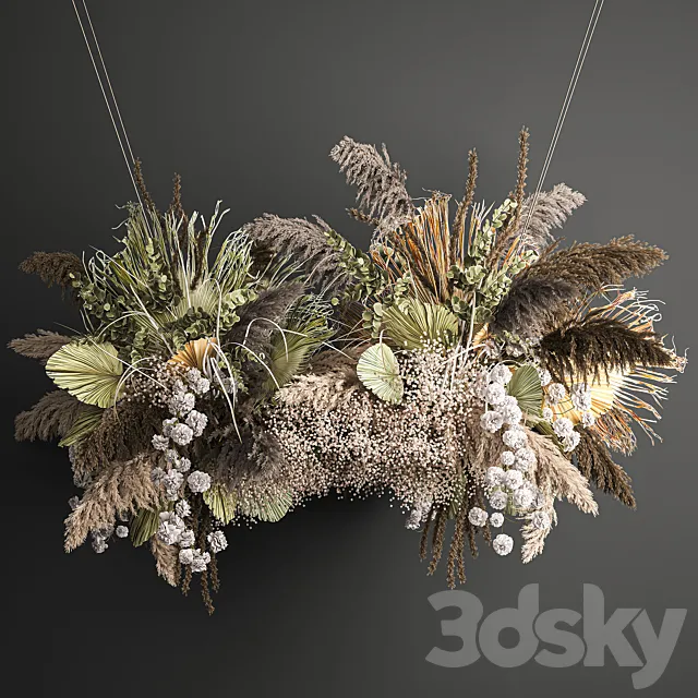 Hanging bouquet and installation under the ceiling. decor above the table made of dried flowers. palm leaf and pampas grass. 232. 3DModel Hanging bouquet and installation under the ceiling. decor above the table made of dried flowers. palm leaf and pampas grass. 232. 3DModel