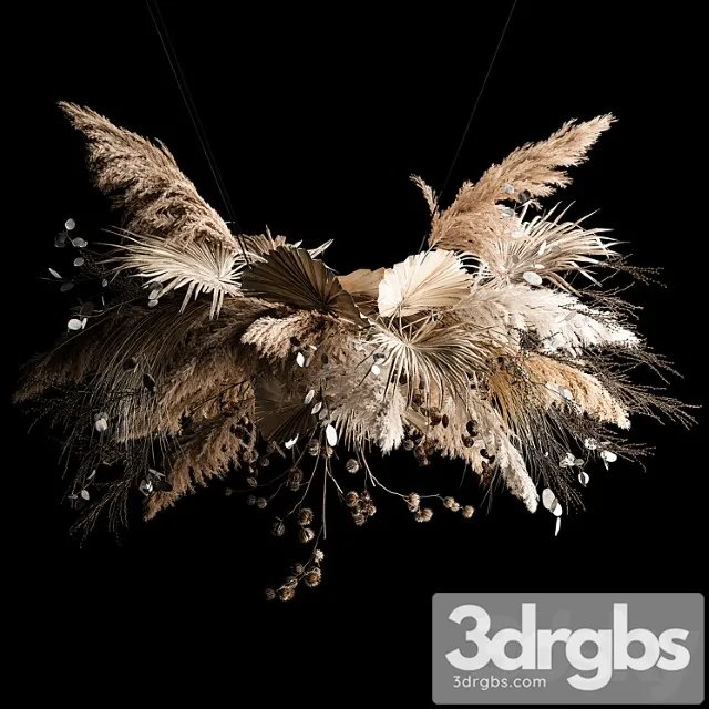 Hanging Bouquet Of Dried Flowers Palm Branch Pampas Grass Dry Reed Lunar Thorn 270 3D Model Download