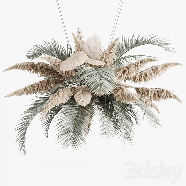 Hanging decor of palm leaves and pampas grass 3D Model Hanging decor of palm leaves and pampas grass 3D Model