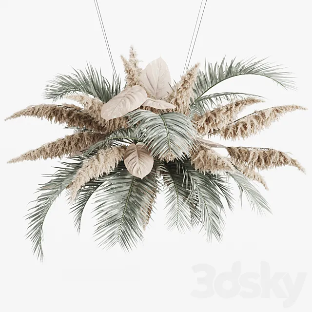 Hanging decor of palm leaves and pampas grass 3DModel