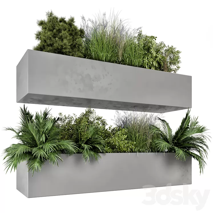 Hanging Plants Set in Gray Pot – Set 717 3D Model