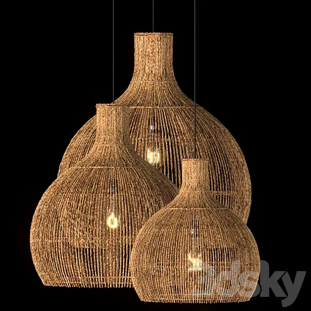 Hanging vintage rattan lamp 3D Model Hanging vintage rattan lamp 3D Model