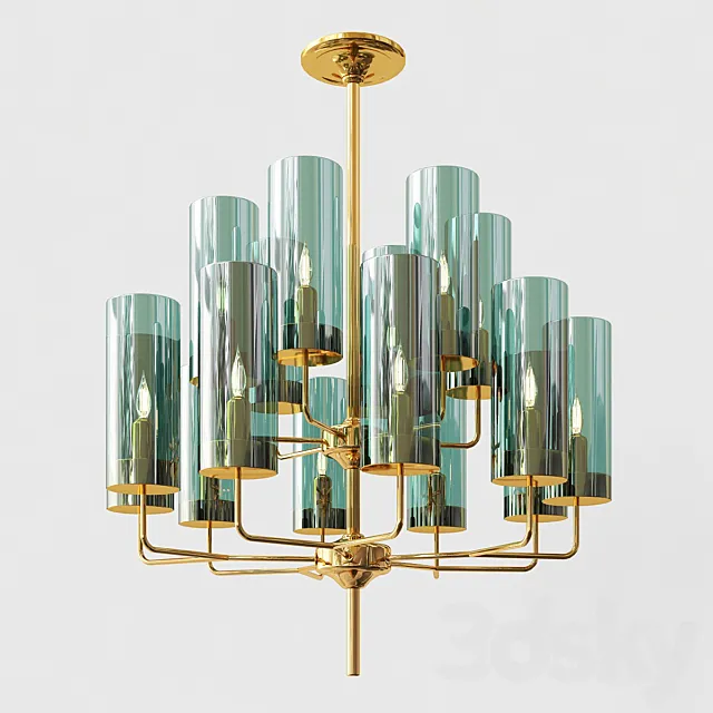 Hans-Agne Jakobsson Brass & Blue Glass Tube Chandelier 3DModel