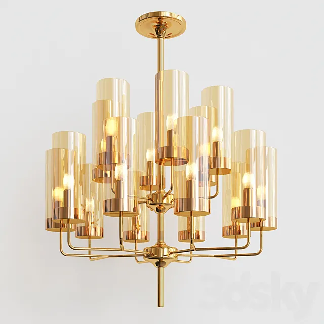 Hans-Agne Jakobsson Ceiling Lamp in Brass and Blue Original Glass_3 3D Model