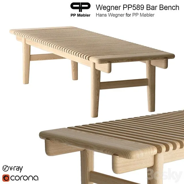 Hans Wegner PP Mobler 589 bar bench 3D Model