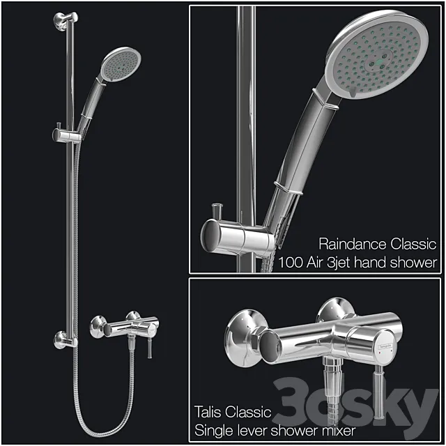 Hansgrohe Raindance Classic 100 Air 3jet _ Unica’Classic wall bar _ Talis Classic mixer 3DModel