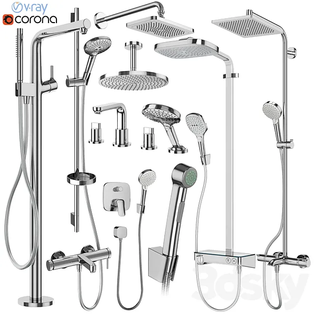 Hansgrohe set 178 mixers and shower systems 3D Model Hansgrohe set 178 mixers and shower systems 3D Model